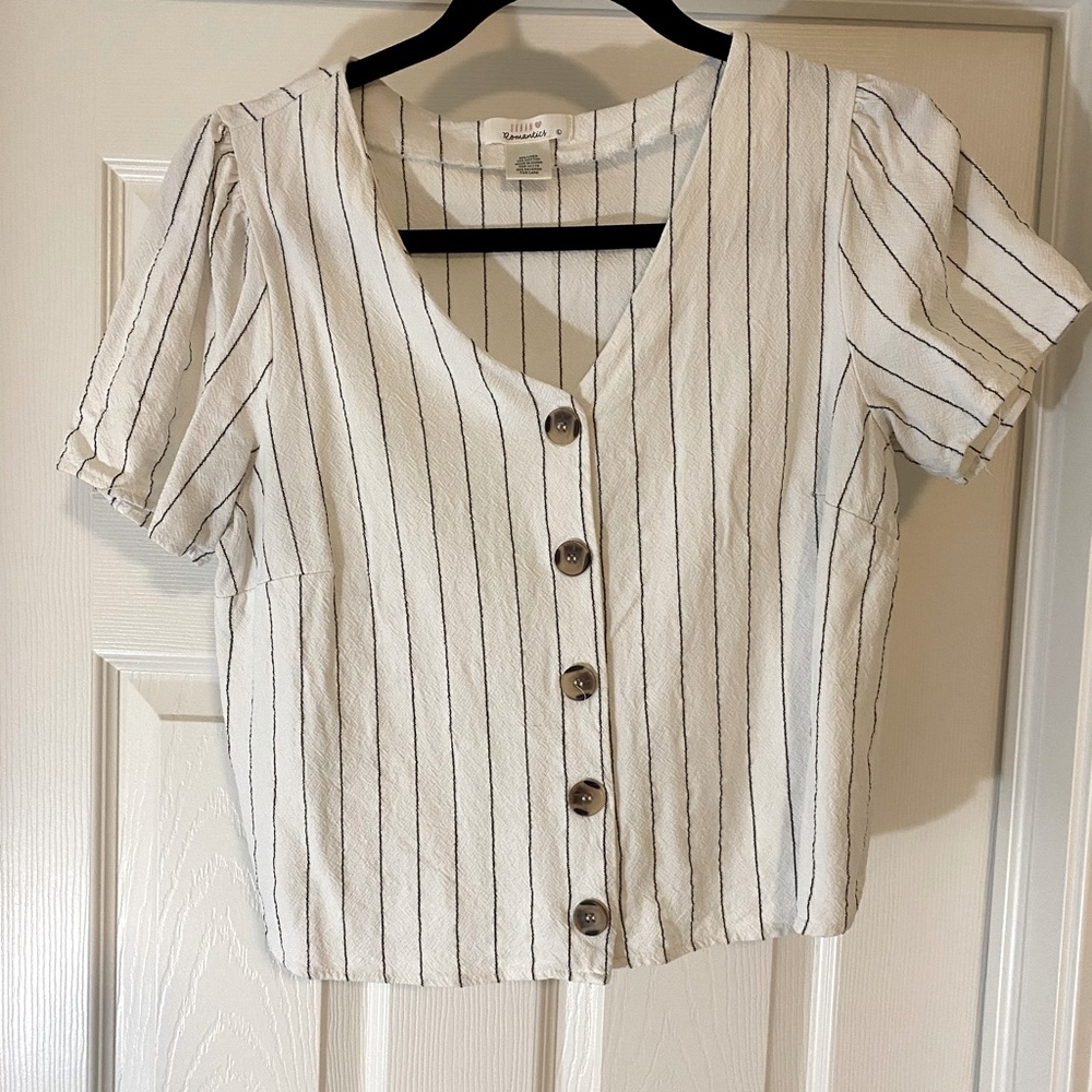 Black and White Striped Button Up Top